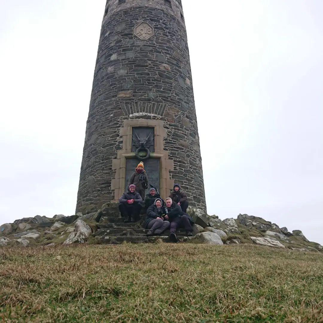 Group photo at The American Monument on RSPB's The Oa